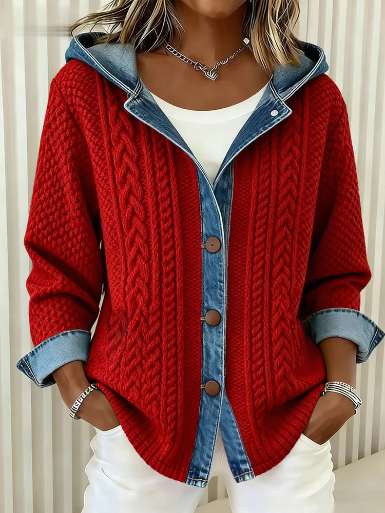 Jersey de algodón con cuello vaquero y motivo de trenzas