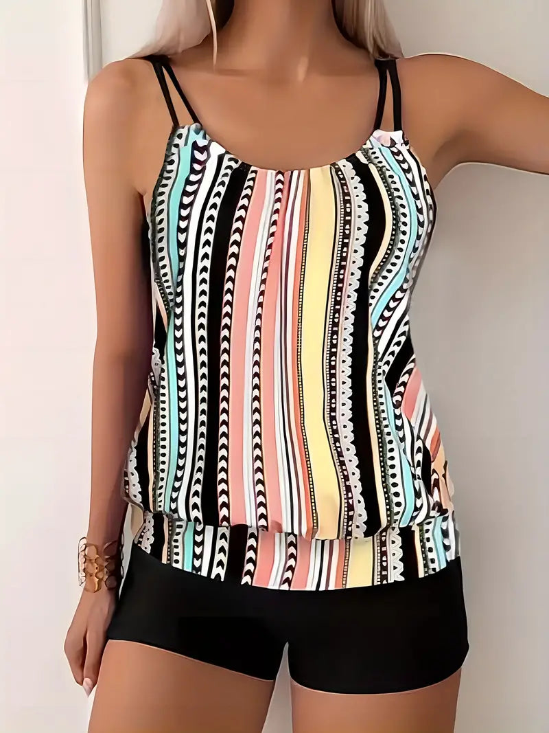 KL | Tankini a rayas con estampado