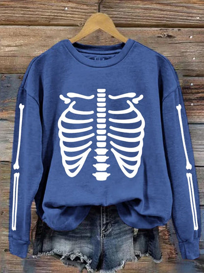 Comstylish Women's Halloween Skeleton Bones Casual Sweatshirt