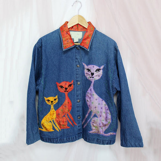 Pop Art Cat Design Denim Jacket elevenforest