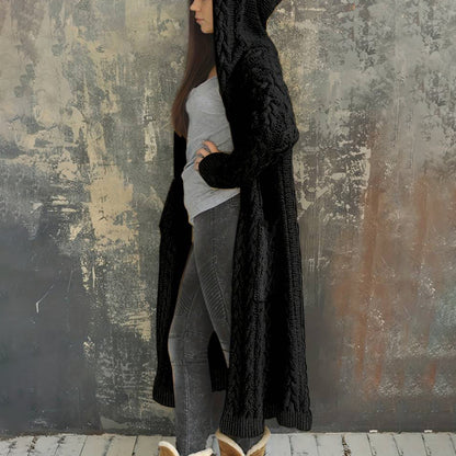 Women'S Solid Color Hooded Knitted Cardigan elevenforest