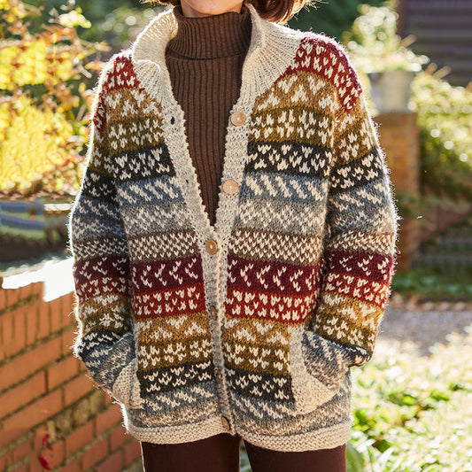 Vintage Colorful Fair Isle Jacquard Sweater Cozy Knit Lapel Cardigan elevenforest