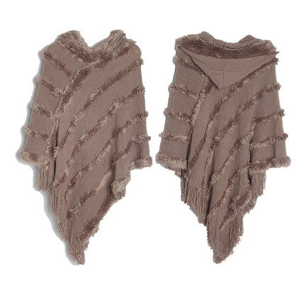 Vintage Solid Fringed Hooded Sweater Pullover Shawl elevenforest