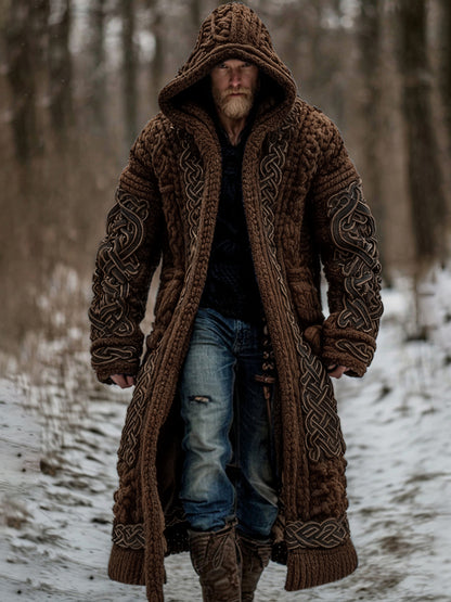 Men's Viking Celtic Knot Art Pocket Mid-length Cardigan Sweater artswardrobe