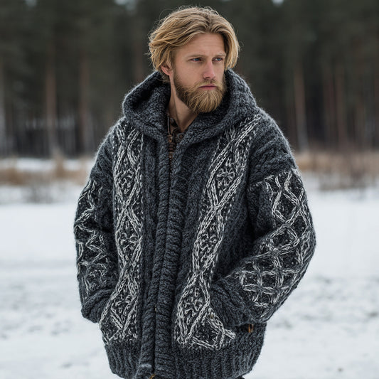 Men's Vintage Fairman Island Jacquard Warm Hooded Sweater Cardigan elevenforest