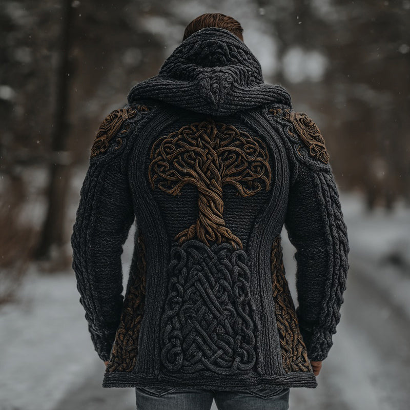 Men's Viking Life Of Tree Chunky Knit Hooded Cardigan artswardrobe