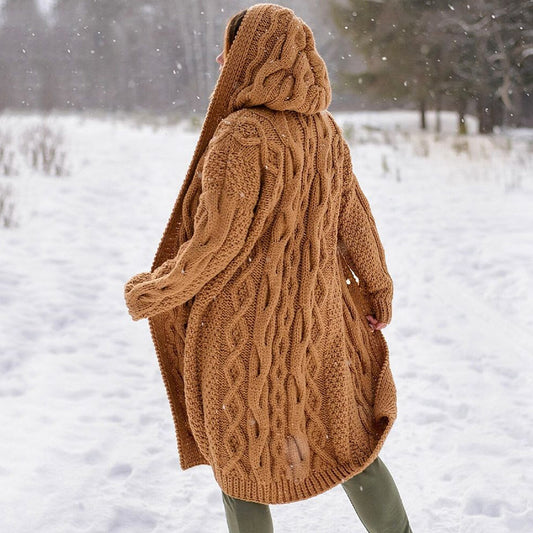Women'S Warm Thick Knitted Sweater Hooded Cardigan elevenforest