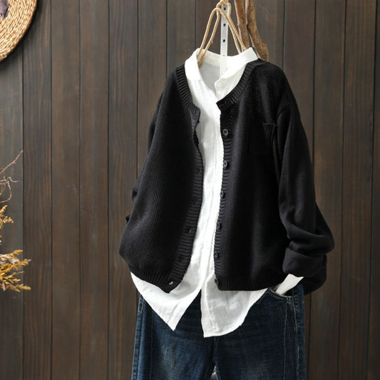 Vintage Solid Long Sleeve Sweater Cardigan elevenforest