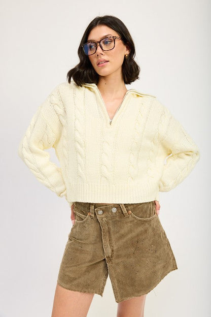 Daniela® | Half zip cable knit sweater