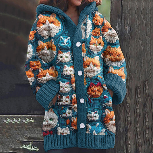 Vintage Cute Cat Art Button Cozy Cardigan Sweater elevenforest