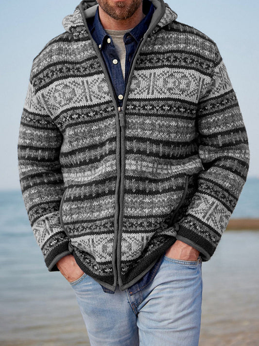 Mens Vintage Fair Isle Knitted Hooded Cardigan elevenforest
