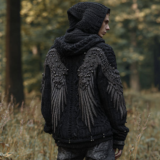 Men's Viking-style Wings Pattern Cardigan Sweater elevenforest