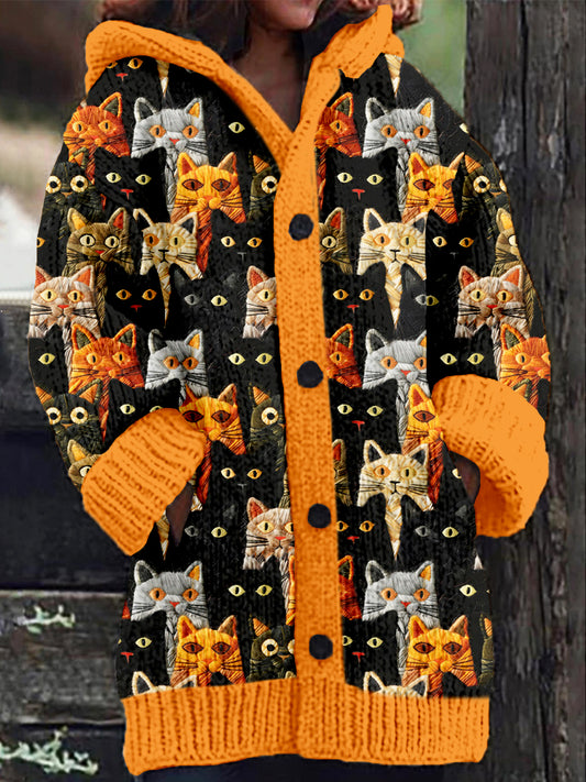 Cute Halloween Embroidered Cat Cozy Hooded Cardigan elevenforest