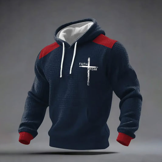 Comstylish Men's Faith Print Checkered Fabric Hooded Sweatshirt