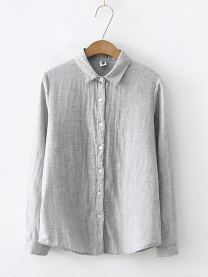 Women's Simple Solid Color Linen Blend Classic Shirt artswardrobe