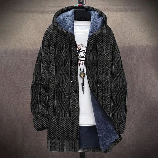 Men's Vintage Knitted Graphic Art Comfort Plush Hooded Coat elevenforest