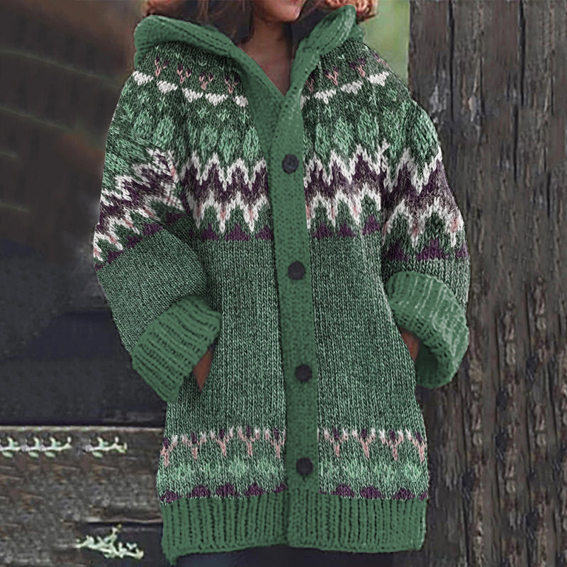 Fairman Island Wave Print Vintage Hooded Sweater Cardigan elevenforest