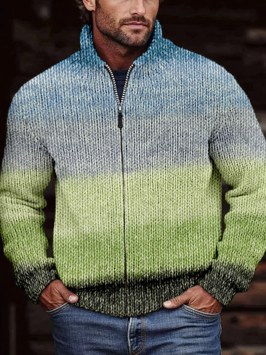 Men's Vintage Gradient Knitted Cozy Full Zip Cardigan elevenforest