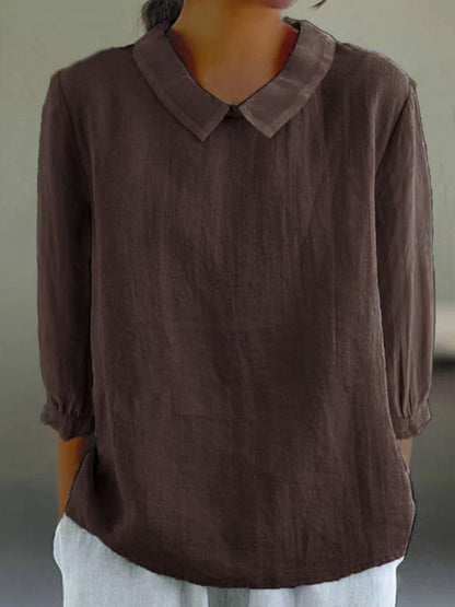 Comstylish Loose Lapel Seven Sleeve Linen Blend Cozy Shirt