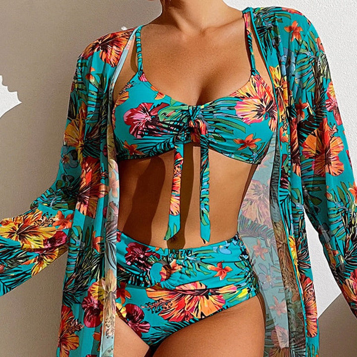KL | Bikini floral de 3 piezas con toldo