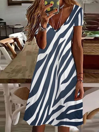 KL | Mujer Sundress Midi Vestido Manga Corta Estampado Floral Verano Casual Cuello en V Vestidos Sueltos Talla Grande 2024 Ropa de Mujer Vestidos