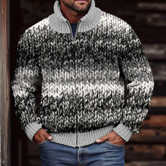 Men'S Retro Color Gradient Knit Comfort Zip-Up Cardigan elevenforest