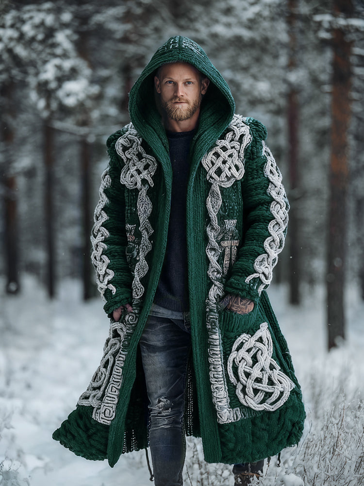 Men's Viking Intricate Celtic Knot Colorblock Pocket Mid-length Cardigan Sweater artswardrobe
