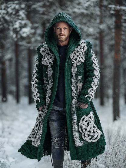 Men's Viking Intricate Celtic Knot Colorblock Pocket Mid-length Cardigan Sweater artswardrobe