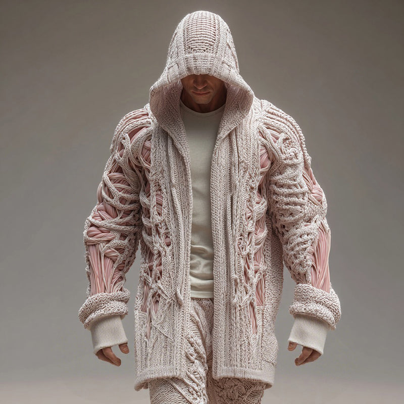 Men's Retro Muscle Knit Jacquard Warm Sweater Long Cardigan artswardrobe