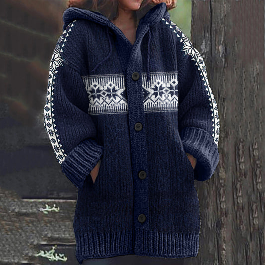 Vintage Christmas Snowflake Design Knitted Sweater Cardigan elevenforest