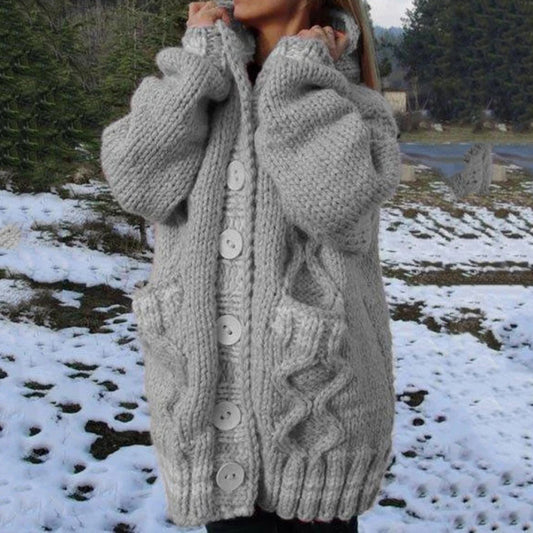 Women's Thick Woven Pattern Pocket Button Sweater Cardigan elevenforest