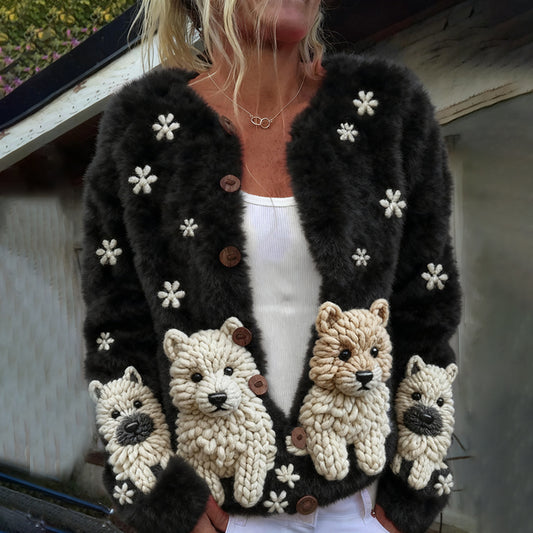 Comstylish Women's Dog Pattern Cozy Knit Sewater Cardigan