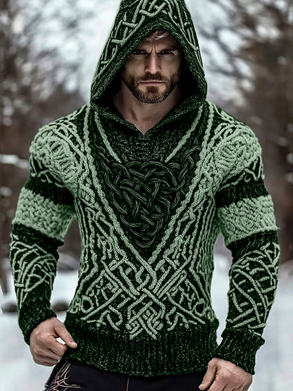 Men's Viking Jacquard Inspired Celtic Hooded Sweater artswardrobe