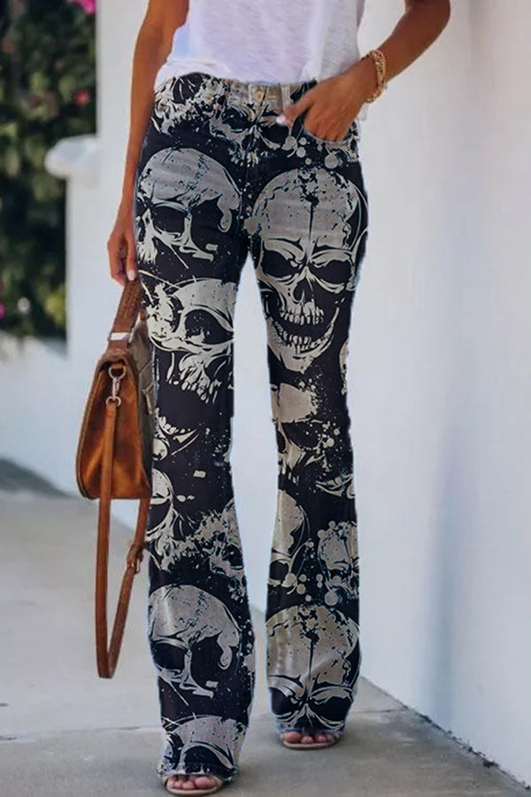 KL | Pantalones acampanados de tiro alto con estampado de imitación