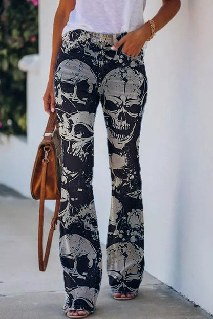 KL | Pantalones acampanados de tiro alto con estampado de imitación