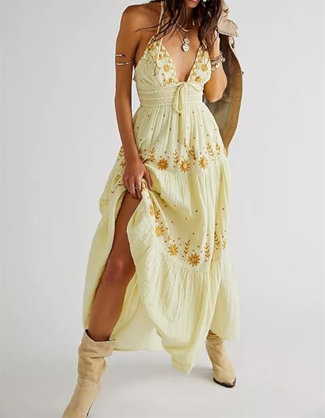 KL | Bohème maxi vestido bordado