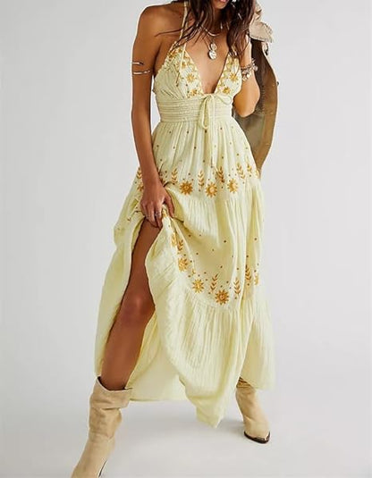 KL | Bohème maxi vestido bordado