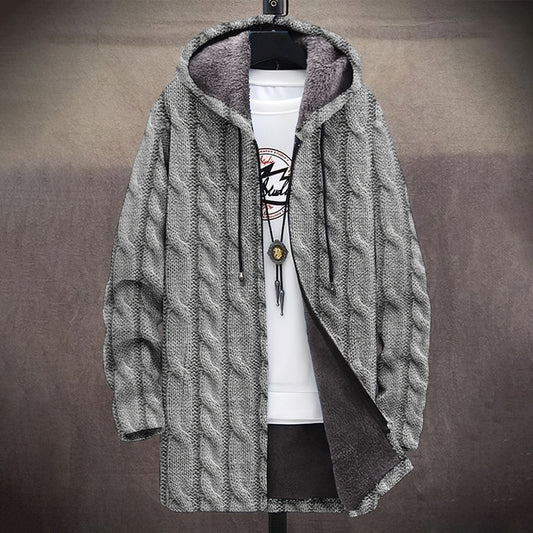 Men's Vintage Knitted Pattern Comfortable Plush Hooded Coat artswardrobe