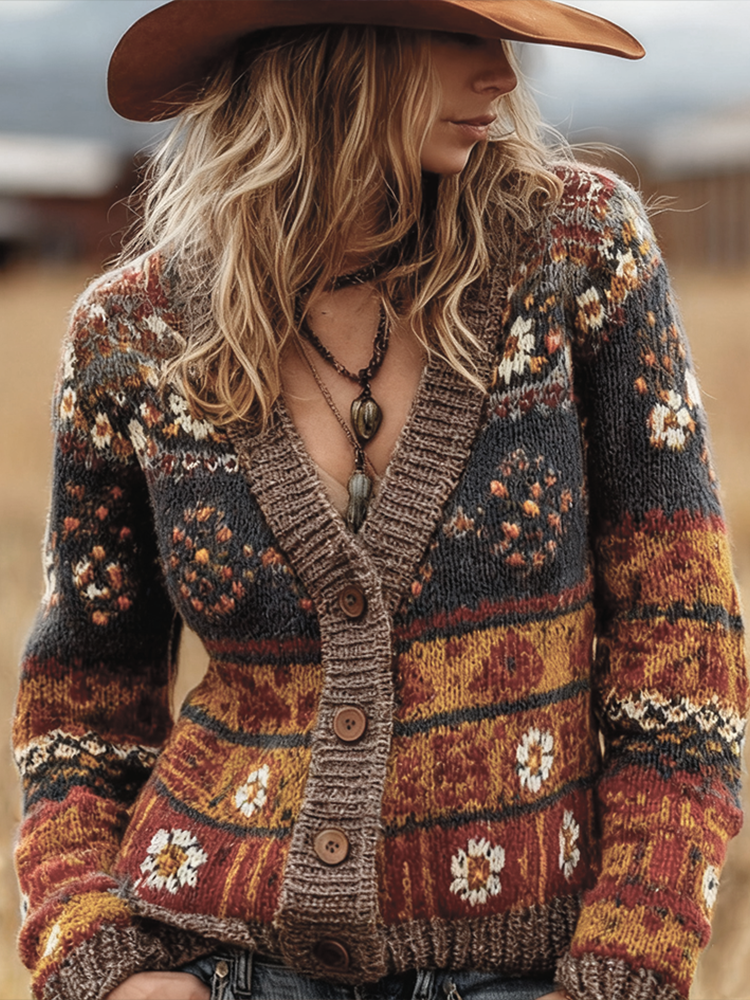 Cárdigan de algodón con diseño de botonadura estilo boho