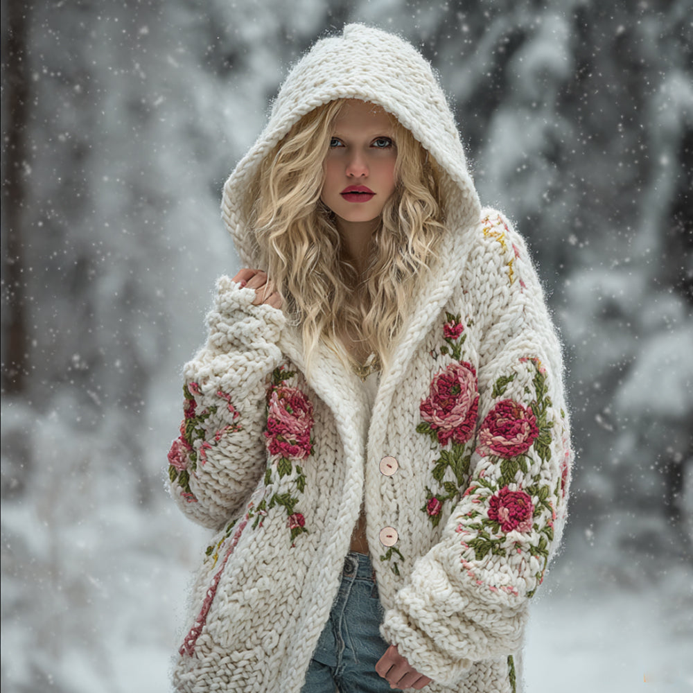 Viking Style Celtic Knot Pink Rose Hooded Cardigan Sweater artswardrobe