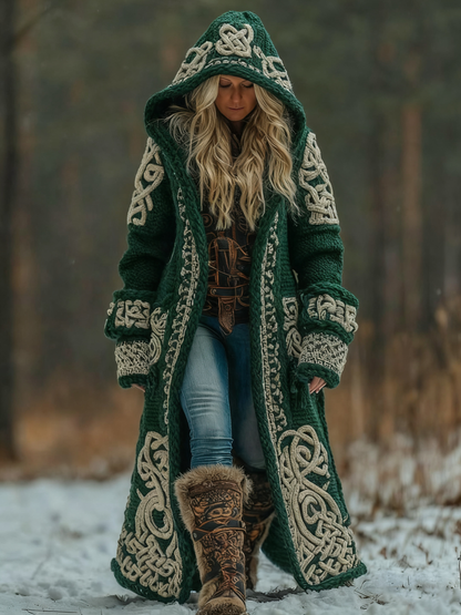 Women's Celtic Knot Art Hooded Knit Cardigan artswardrobe