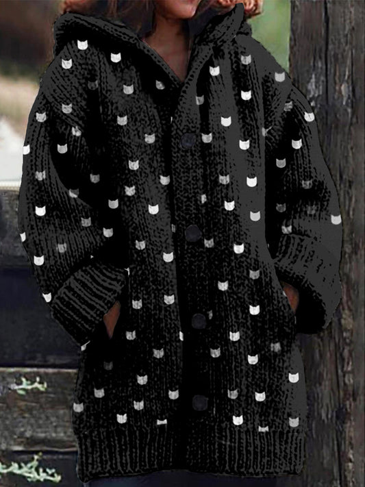 Cute Little Kitty Pattern Cozy Hooded Knit Cardigan elevenforest