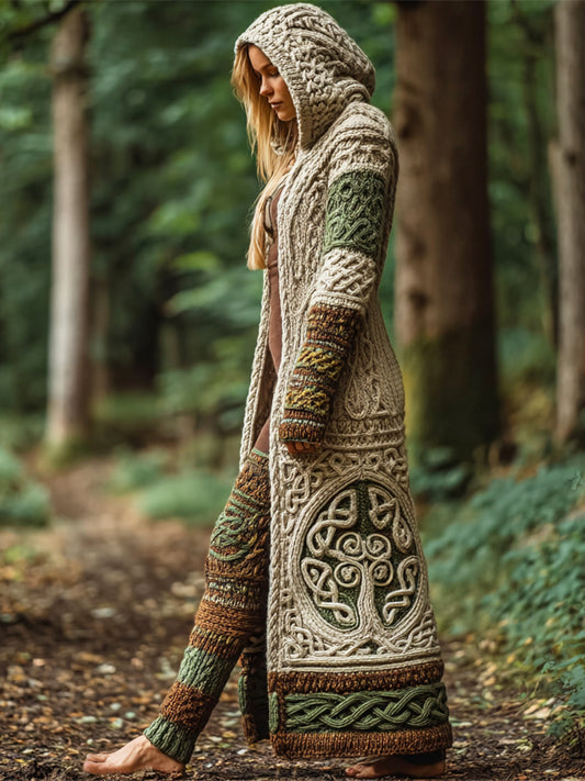 Celtic Tree Irish Art Women's Hooded Knit Long Cardigan artswardrobe