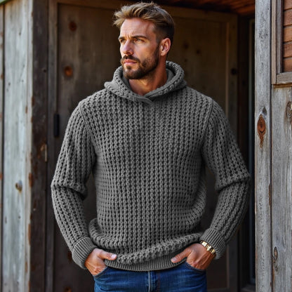Men's Vintage Plaid Woven Solid Color Hooded Sweater elevenforest