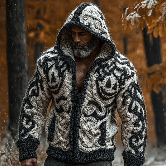 Halloween Spooky Smiley Face Men's Knit Hooded Cardigan artswardrobe