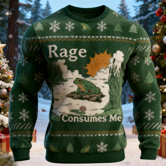 Comstylish Rage Consumes Me Frog Pond Christmas Ugly Flannel Sweatshirt
