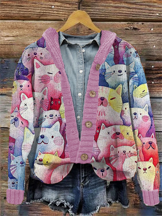 Colorful Cute Cats Embroidered Hooded Cardigan elevenforest