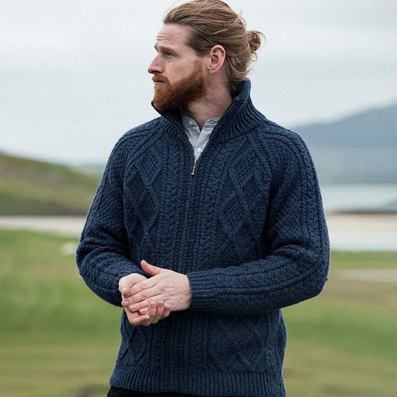 Men's Vintage Hand Knit Zipper Cardigan artswardrobe