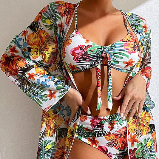 KL | Bikini floral de 3 piezas con toldo