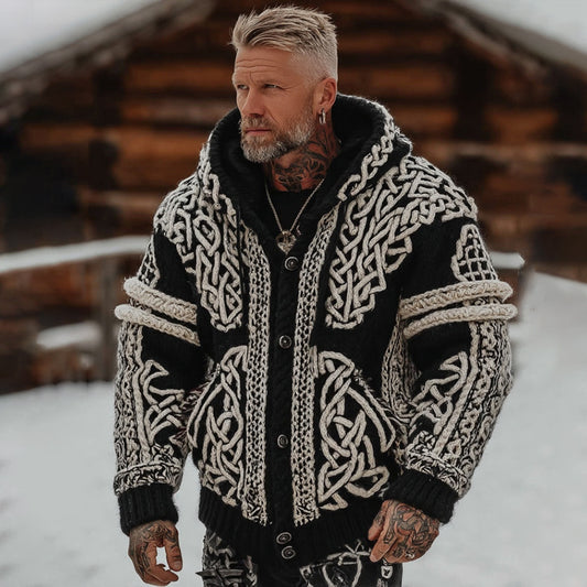 Men's Viking Celtic Knot Button Cozy Jacquard Cardigan Sweater artswardrobe